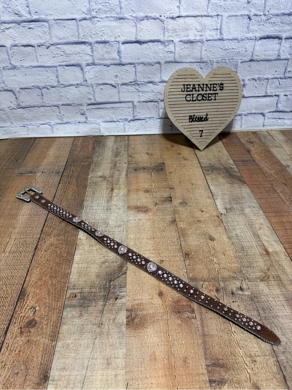 Nocona Girls Pink Heart Concho Belt Brown Rhinestone - N4425202 Size 24 Pre owne